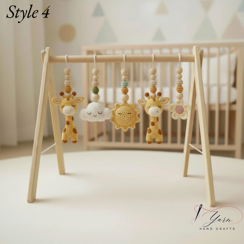 Handmade Crochet Giraffe Baby Play Gym, Custom Safari Baby Gym Hanging Toys, Montessori Wooden Baby Gym Set, Neutral Nursery Decor, Baby Shower Gift