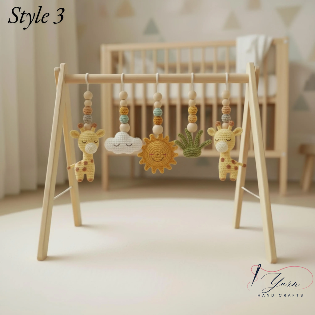 Handmade Crochet Giraffe Baby Play Gym, Custom Safari Baby Gym Hanging Toys, Montessori Wooden Baby Gym Set, Neutral Nursery Decor, Baby Shower Gift