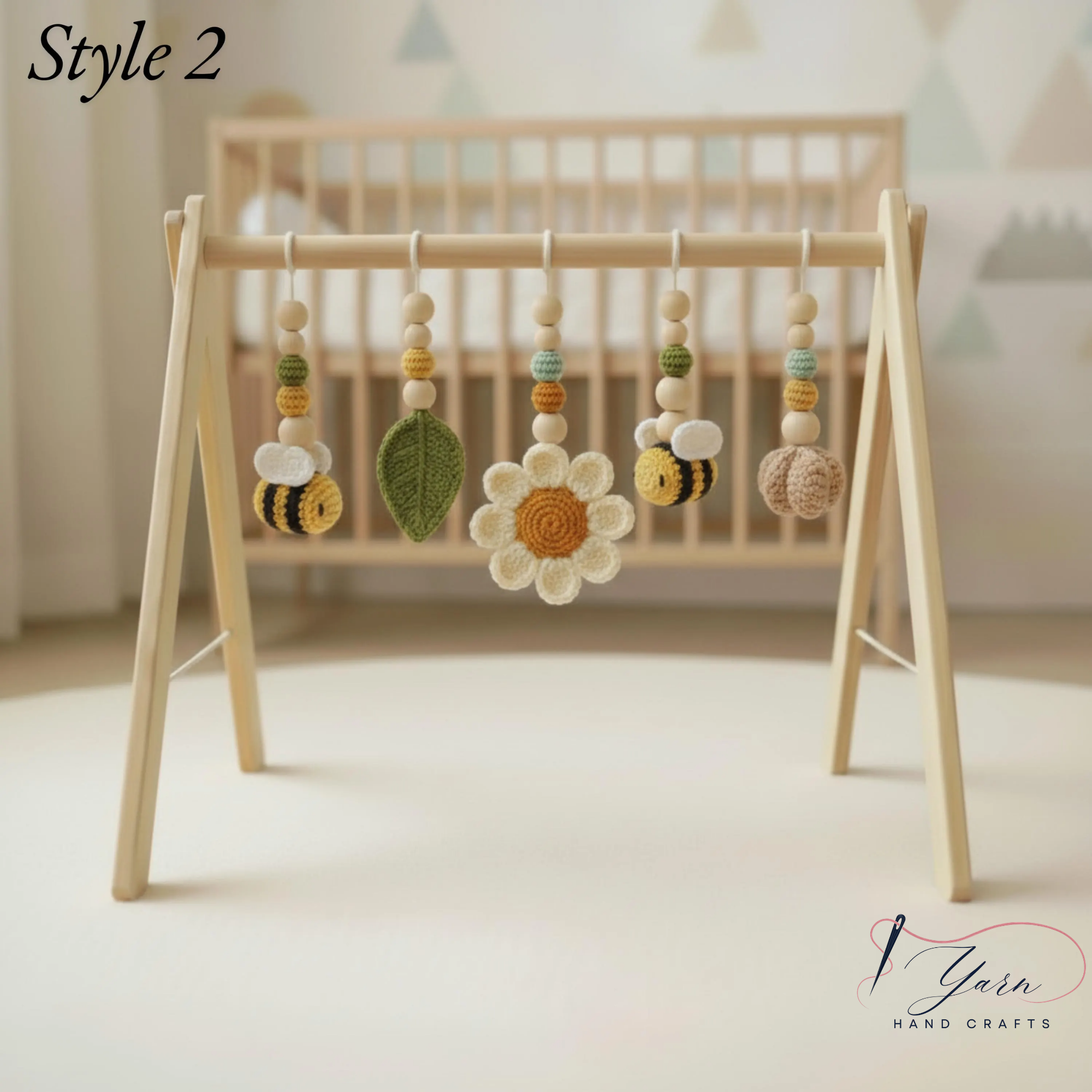 Handmade Bee Daisy Baby Play Gym Toys, Custom Crochet Baby Gym Hanging Toys, Montessori Wooden Baby Gym Set, Neutral Nursery Decor, Baby Shower Gift