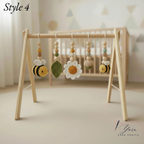 Handmade Bee Daisy Baby Play Gym Toys, Custom Crochet Baby Gym Hanging Toys, Montessori Wooden Baby Gym Set, Neutral Nursery Decor, Baby Shower Gift