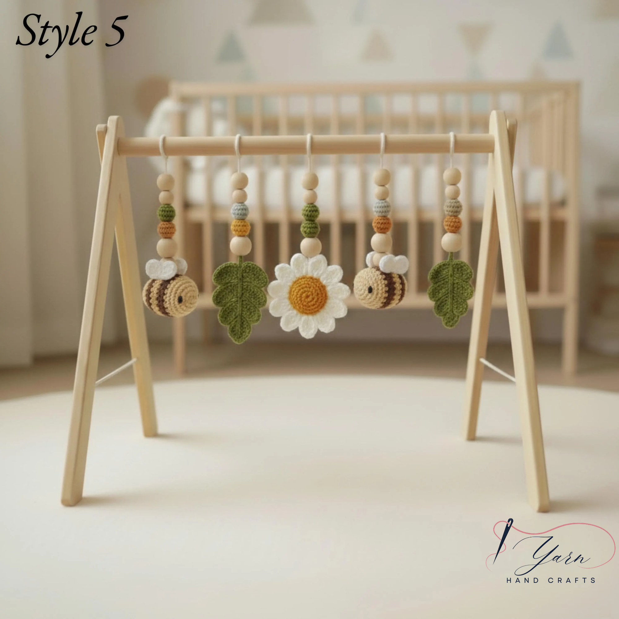 Handmade Bee Daisy Baby Play Gym Toys, Custom Crochet Baby Gym Hanging Toys, Montessori Wooden Baby Gym Set, Neutral Nursery Decor, Baby Shower Gift