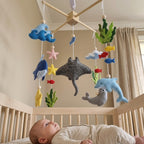 Underwater Adventure Felt Baby Mobile, Handmade Sea Life Crib Hanging with Whale, Manta Ray and Dolphin