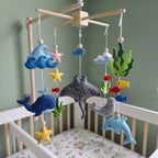 Underwater Adventure Felt Baby Mobile, Handmade Sea Life Crib Hanging with Whale, Manta Ray and Dolphin