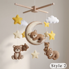 Goodnight Teddy Felt Baby Mobile, Handmade Crescent Moon Crib Hanging with Stars, Clouds and Leaves, Neutral Nursery Gift