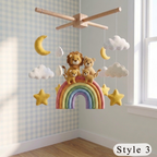 Rainbow Safari Felt Nursery Mobile, Handmade Crib Hanging Decor with Stars and Clouds, Colorful Baby Shower Gift