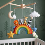 Rainbow Safari Felt Nursery Mobile, Handmade Crib Hanging Decor with Stars and Clouds, Colorful Baby Shower Gift