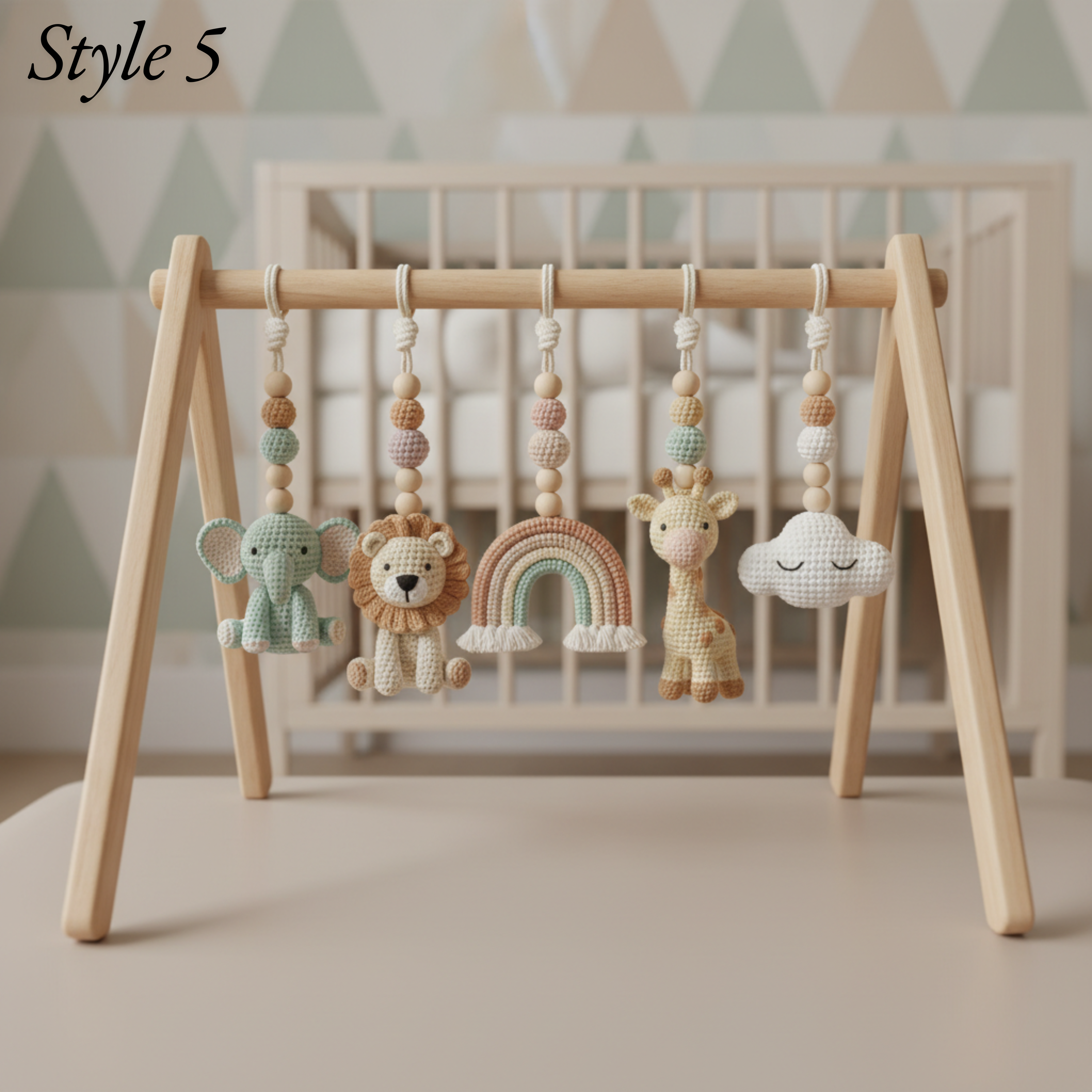 Rainbow Safari Baby Gym, Personalized Wooden Play Gym, Crochet Jungle Animals & Rainbow, Montessori Activity Gym, Gender Neutral Nursery