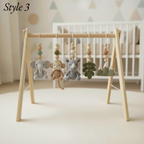 Custom Safari Baby Play Gym with Name | Handmade Wooden Montessori Baby Gym | Crochet Lion Elephant Giraffe Toys | Personalized Boho Nursery Gift