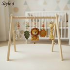Custom Safari Baby Play Gym with Name | Handmade Wooden Montessori Baby Gym | Crochet Lion Elephant Giraffe Toys | Personalized Boho Nursery Gift