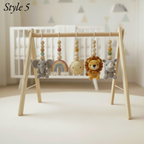 Custom Safari Baby Play Gym with Name | Handmade Wooden Montessori Baby Gym | Crochet Lion Elephant Giraffe Toys | Personalized Boho Nursery Gift