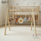 Bird Baby Gym, Wooden Play Gym with Crochet Birds, Bee & Flower, Montessori Garden Activity Gym, Spring Nursery Decor, Baby Shower Gift