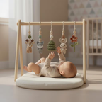 Handmade Custom Woodland Baby Gym, Personalized Wooden Play Gym with Crochet Forest Animals, Montessori Baby Activity Gym, Neutral Nursery Decor