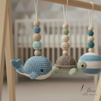 Handmade Custom Ocean Baby Gym | Personalized Wooden Play Gym with Crochet Sea Theme Toys | Neutral Montessori Nursery Decor