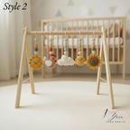 Handmade Baby Play Gym Toys | Custom Crochet Farm Baby Gym Hanging Toys | Montessori Wooden Baby Gym Toy Set | Neutral Nursery Decor | Baby Gift