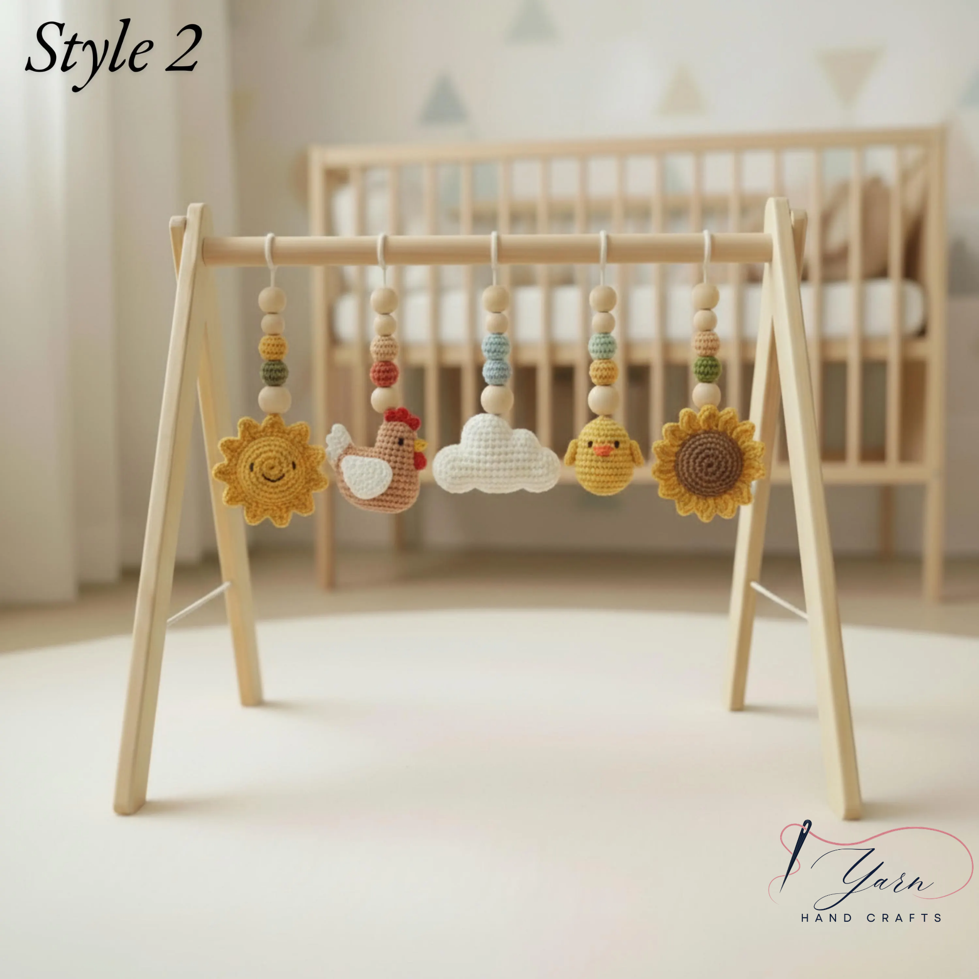Handmade Baby Play Gym Toys | Custom Crochet Farm Baby Gym Hanging Toys | Montessori Wooden Baby Gym Toy Set | Neutral Nursery Decor | Baby Gift