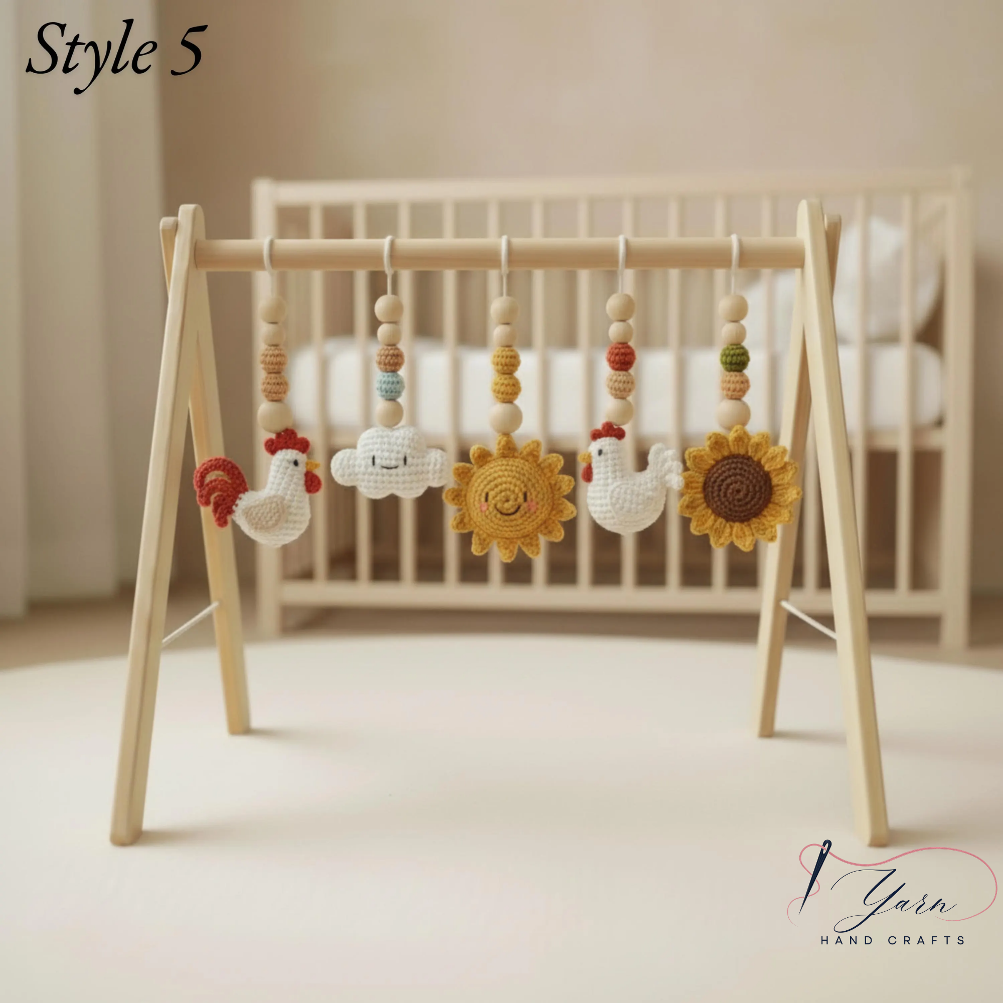 Handmade Baby Play Gym Toys | Custom Crochet Farm Baby Gym Hanging Toys | Montessori Wooden Baby Gym Toy Set | Neutral Nursery Decor | Baby Gift