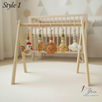Handmade Baby Play Gym Toys | Custom Crochet Farm Baby Gym Hanging Toys | Montessori Wooden Baby Gym Toy Set | Neutral Nursery Decor | Baby Gift
