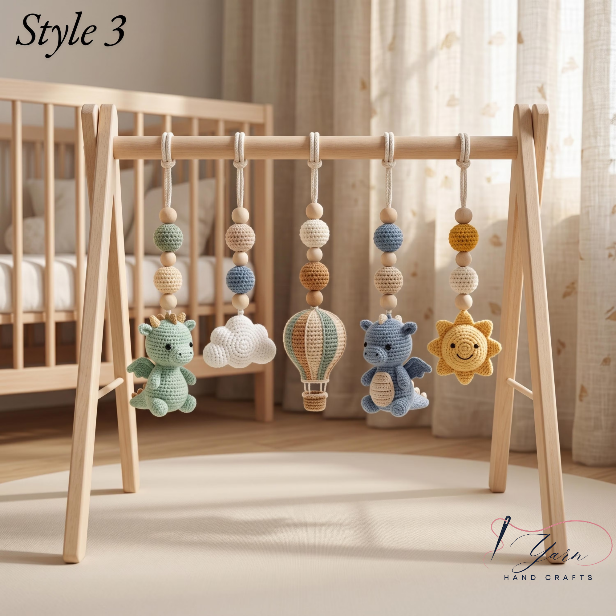 Handmade Custom Dragon Baby Play Gym, Crochet Montessori Baby Gym Toys, Wooden Activity Gym, Neutral Nursery Decor, Baby Shower Gift