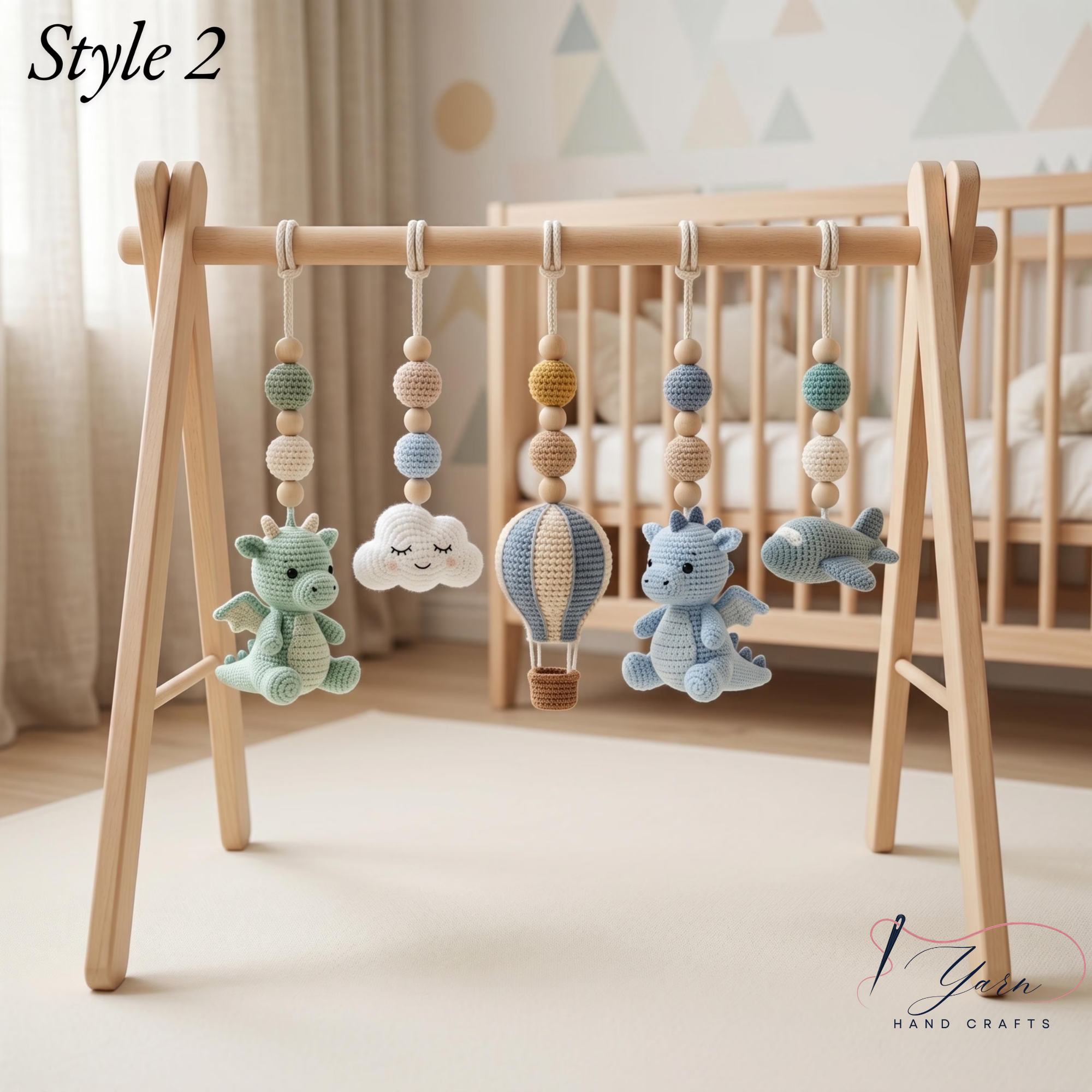 Handmade Custom Dragon Baby Play Gym, Crochet Montessori Baby Gym Toys, Wooden Activity Gym, Neutral Nursery Decor, Baby Shower Gift