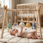 Handmade Custom Dragon Baby Play Gym, Crochet Montessori Baby Gym Toys, Wooden Activity Gym, Neutral Nursery Decor, Baby Shower Gift
