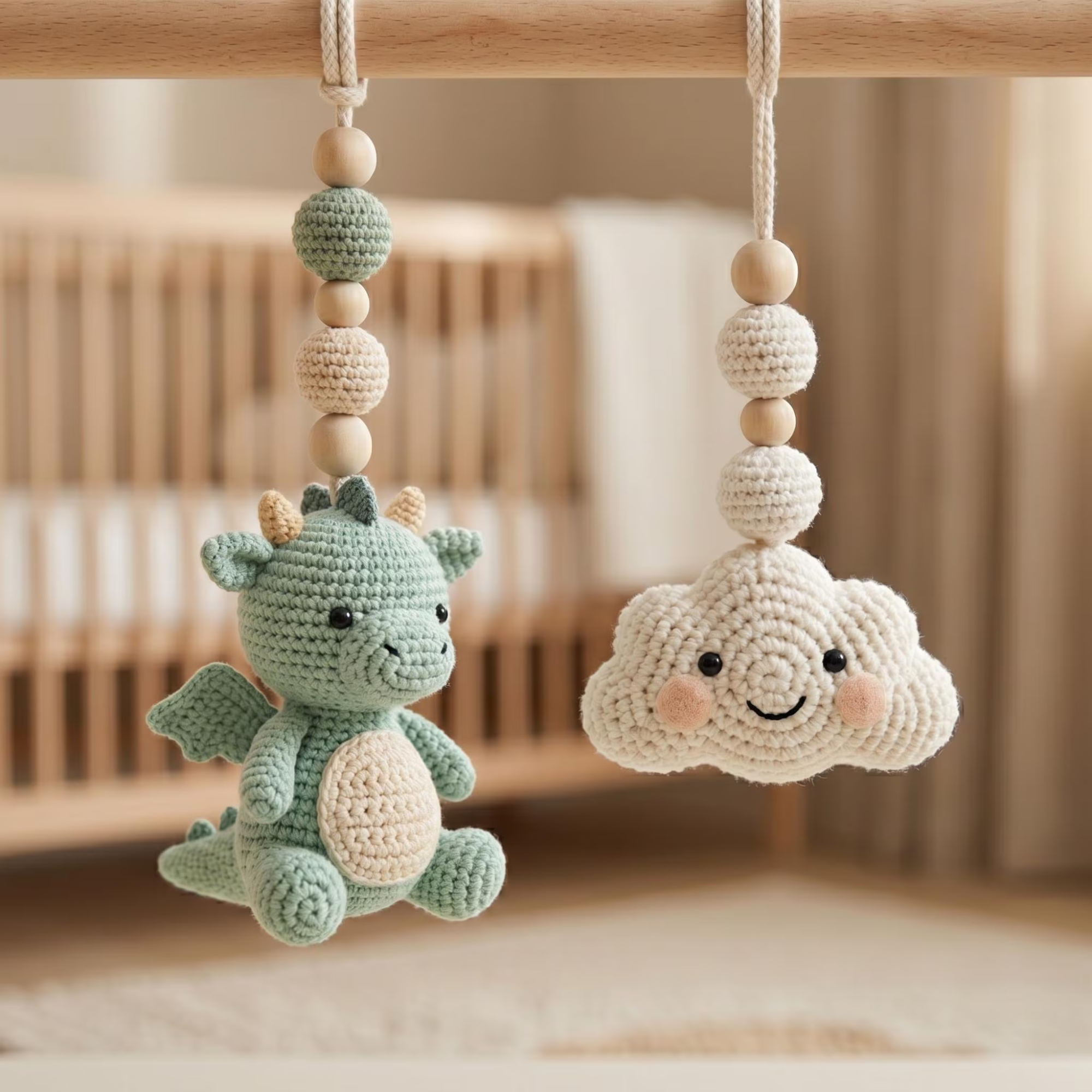 Handmade Custom Dragon Baby Play Gym, Crochet Montessori Baby Gym Toys, Wooden Activity Gym, Neutral Nursery Decor, Baby Shower Gift
