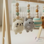 Handmade Cat Baby Gym | Wooden Baby Play Gym with Crochet Kitten Toys | Montessori Baby Activity Gym | Neutral Nursery Decor | Baby Gift
