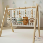 Handmade Cat Baby Gym | Wooden Baby Play Gym with Crochet Kitten Toys | Montessori Baby Activity Gym | Neutral Nursery Decor | Baby Gift