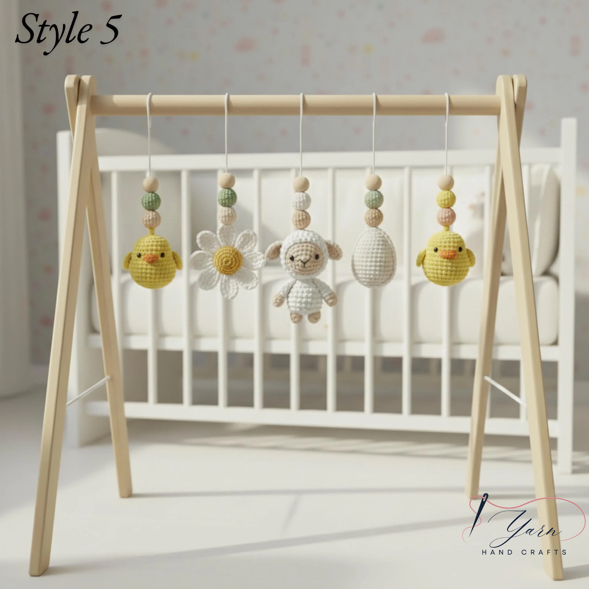 Handmade Custom Farm Theme Baby Gym, Wooden Baby Play Gym with Crochet Farm Animals, Montessori Activity Gym, Neutral Nursery Decor, Baby Shower Gift
