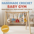 Handmade Custom Farm Theme Baby Gym, Wooden Baby Play Gym with Crochet Farm Animals, Montessori Activity Gym, Neutral Nursery Decor, Baby Shower Gift
