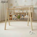 Western Baby Gym Wooden Play Gym with Crochet Cow Horse Cactus and Cowboy Boot | Montessori Baby Activity Gym | Western Nursery Decor