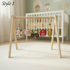 Montessori Baby Gym Farm Animals, Wooden Baby Play Gym with Crochet Cow Pig Tractor, Farm Nursery Decor, Neutral Baby Gift, Infant Toy