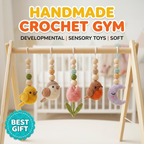 Celestial Bird Baby Gym, Wooden Play Gym with Crochet Birds, Tulip Moon & Star, Montessori Baby Activity Gym, Neutral Boho Nursery Decor, Baby Shower Gift