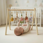 Celestial Bird Baby Gym, Wooden Play Gym with Crochet Birds, Tulip Moon & Star, Montessori Baby Activity Gym, Neutral Boho Nursery Decor, Baby Shower Gift