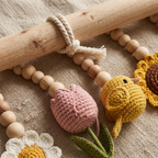 Celestial Bird Baby Gym, Wooden Play Gym with Crochet Birds, Tulip Moon & Star, Montessori Baby Activity Gym, Neutral Boho Nursery Decor, Baby Shower Gift