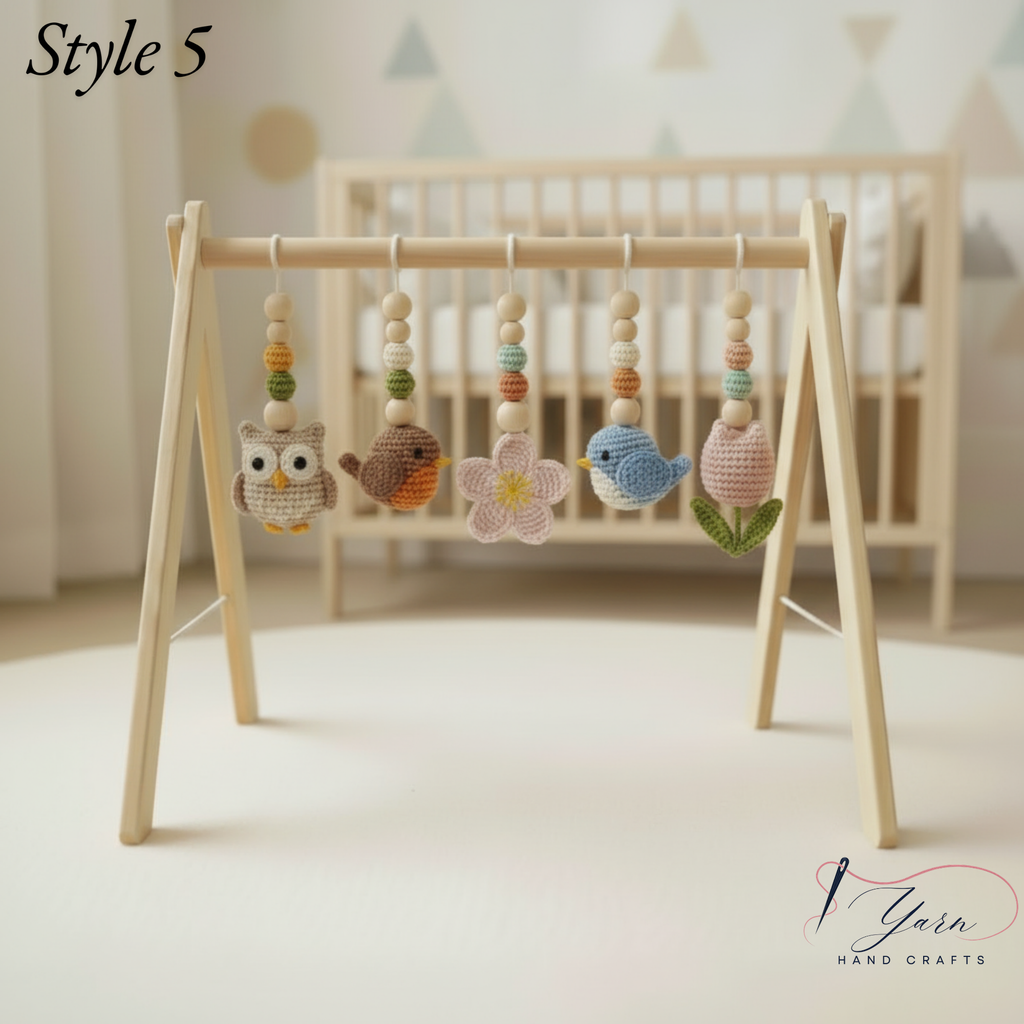 Sunflower Bird Baby Gym, Wooden Play Gym with Crochet Birds & Sunflower, Montessori Baby Gym, Boho Nursery Decor, Neutral Baby Shower Gift