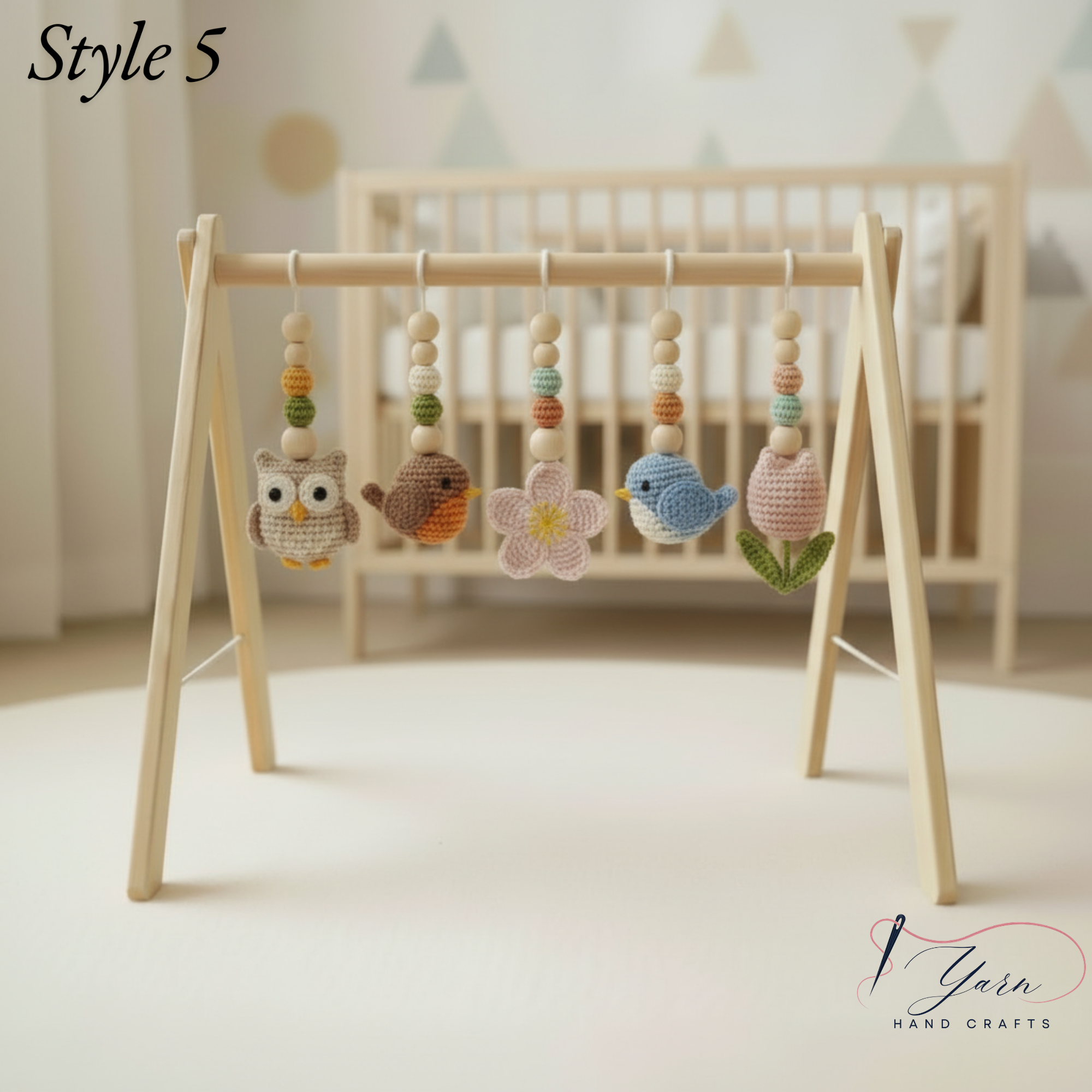 Sunflower Bird Baby Gym, Wooden Play Gym with Crochet Birds & Sunflower, Montessori Baby Gym, Boho Nursery Decor, Neutral Baby Shower Gift