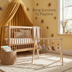 Sunflower Bird Baby Gym, Wooden Play Gym with Crochet Birds & Sunflower, Montessori Baby Gym, Boho Nursery Decor, Neutral Baby Shower Gift