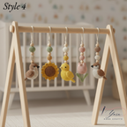 Sunflower Bird Baby Gym, Wooden Play Gym with Crochet Birds & Sunflower, Montessori Baby Gym, Boho Nursery Decor, Neutral Baby Shower Gift