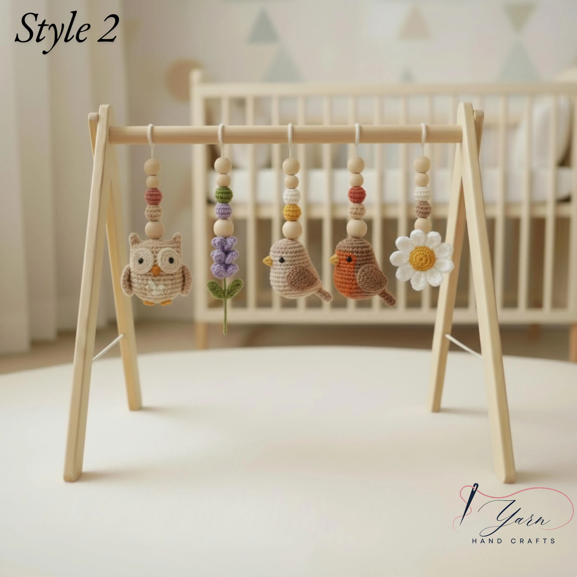 Sunflower Bird Baby Gym, Wooden Play Gym with Crochet Birds & Sunflower, Montessori Baby Gym, Boho Nursery Decor, Neutral Baby Shower Gift