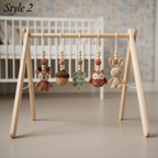 Woodland Baby Gym, Handmade Wooden Play Gym, Crochet Forest Animal Toys, Montessori Neutral Nursery Decor, Baby Shower Gift