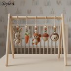 Woodland Baby Gym, Handmade Wooden Play Gym, Crochet Forest Animal Toys, Montessori Neutral Nursery Decor, Baby Shower Gift