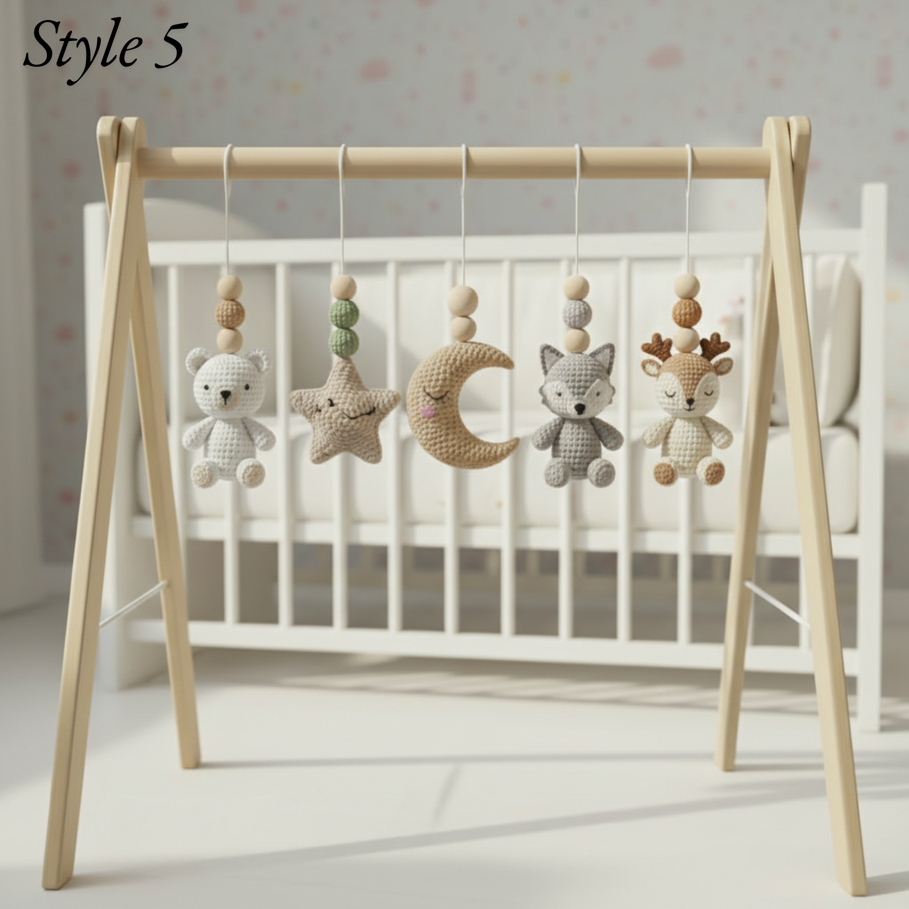 Woodland Baby Gym, Handmade Wooden Play Gym, Crochet Forest Animal Toys, Montessori Neutral Nursery Decor, Baby Shower Gift