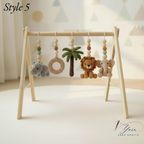 Handmade Safari Baby Play Gym Toys | Custom Jungle Animal Crochet Set | Montessori Wooden Baby Activity Gym | Nursery Decor Gift