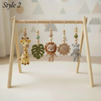 Handmade Safari Baby Play Gym Toys | Custom Jungle Animal Crochet Set | Montessori Wooden Baby Activity Gym | Nursery Decor Gift