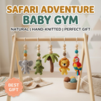 Handmade Safari Baby Play Gym Toys | Custom Jungle Animal Crochet Set | Montessori Wooden Baby Activity Gym | Nursery Decor Gift