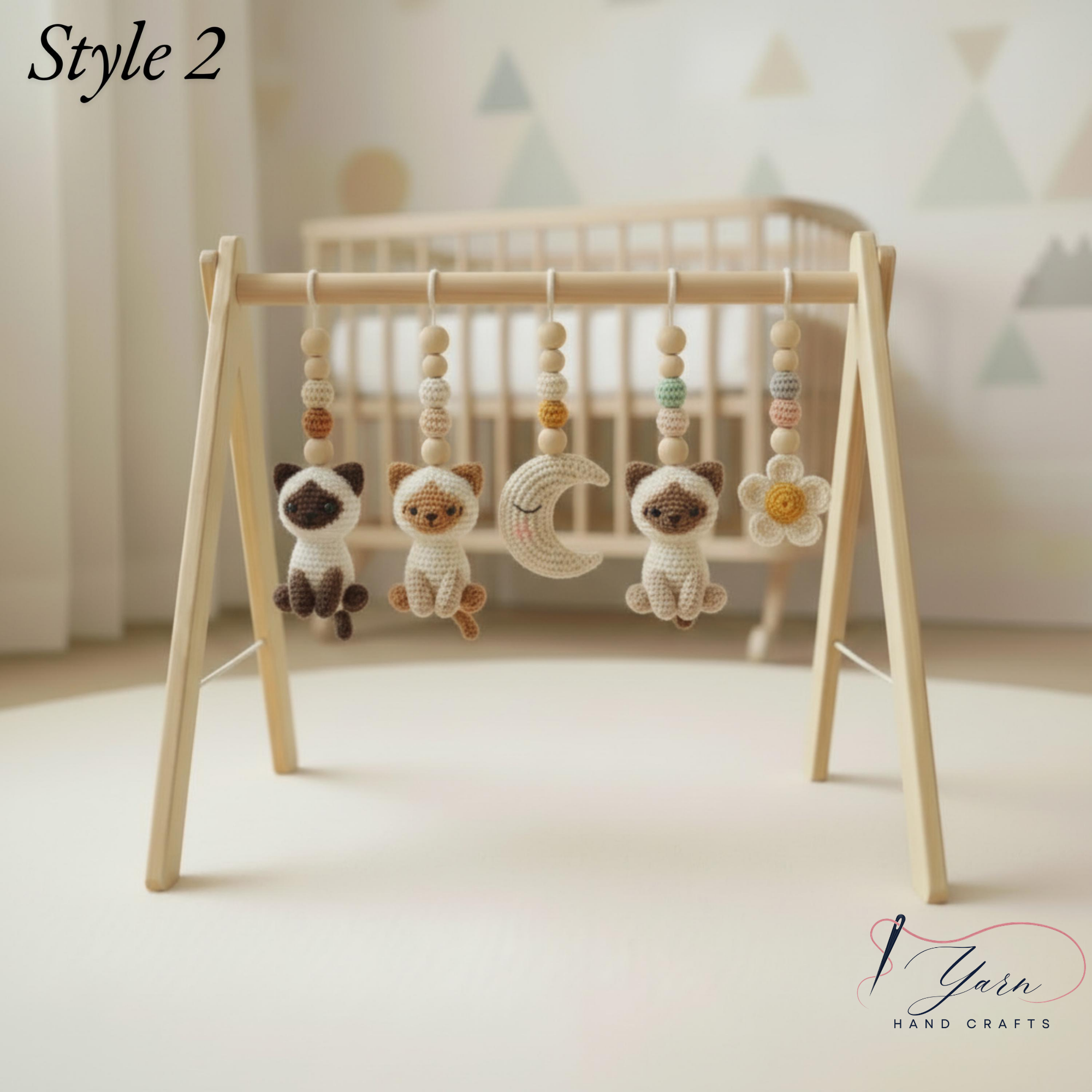 Cat Baby Gym Gift Set, Crochet Kitten Wooden Play Gym, Montessori Cat Theme Nursery Decor, Baby Shower Gift Bundle, Handmade Baby Toy