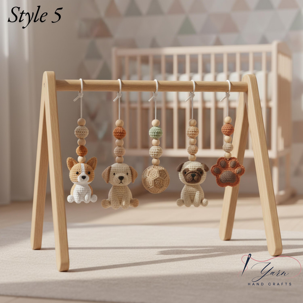 Handmade Puppy Baby Gym, Wooden Baby Play Gym with Crochet Dog Toys, Montessori Activity Gym, Neutral Nursery Decor, Baby Shower Gift