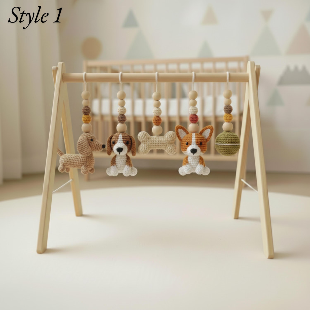 Dog lovers crochet baby gym toys with puppies bone and crochet ball