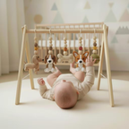 Handmade Puppy Baby Gym, Wooden Baby Play Gym with Crochet Dog Toys, Montessori Activity Gym, Neutral Nursery Decor, Baby Shower Gift
