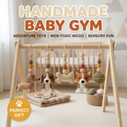 Handmade Puppy Baby Gym, Wooden Baby Play Gym with Crochet Dog Toys, Montessori Activity Gym, Neutral Nursery Decor, Baby Shower Gift